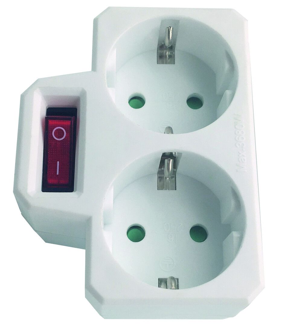 Clavija doble con toma tierra e interuptor 16 A