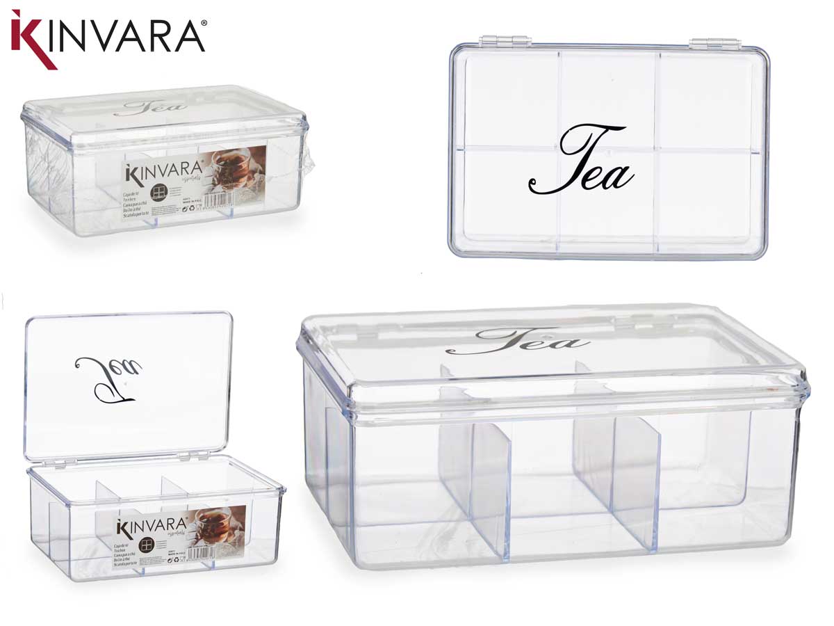Caja infusiones transparente, 6 compartimentos