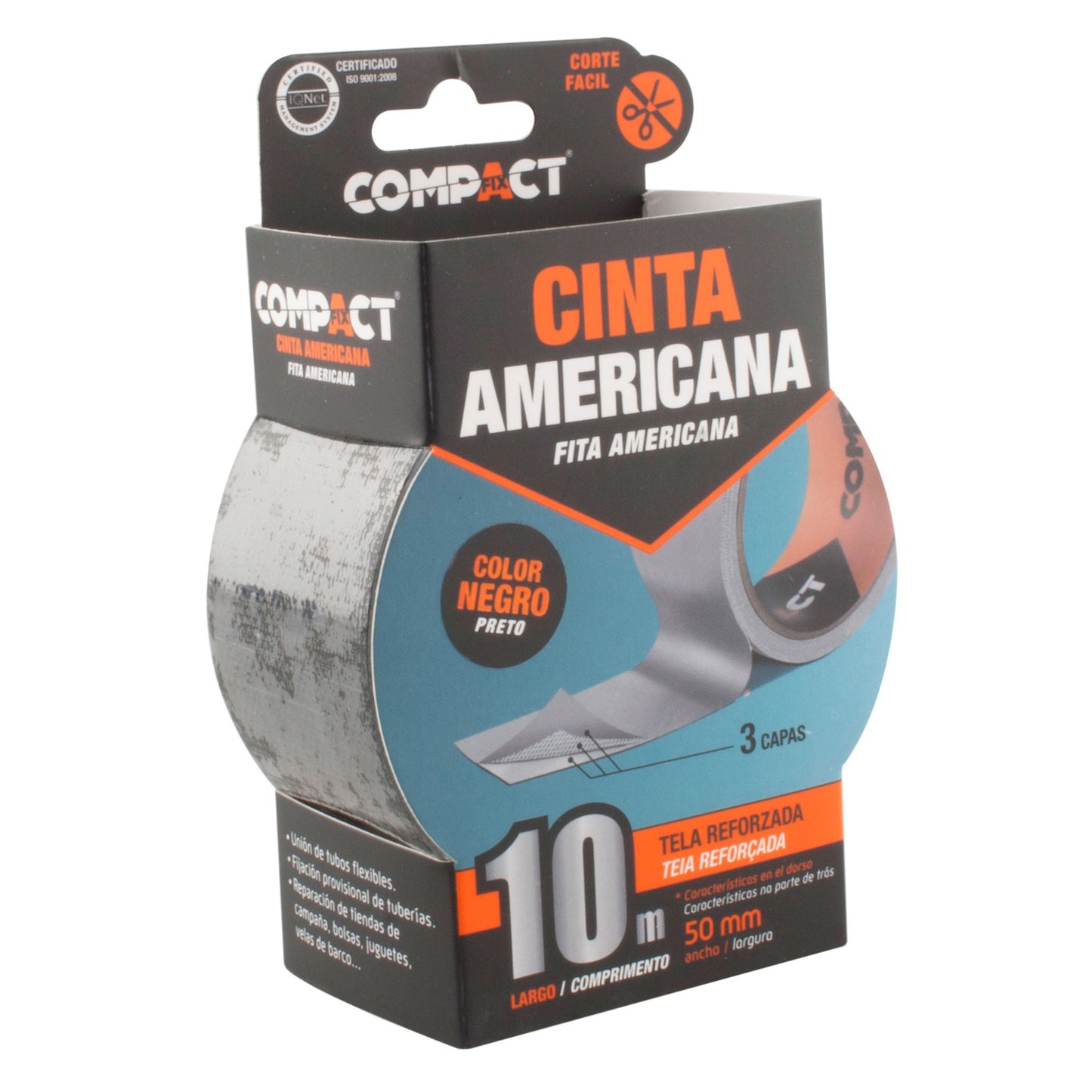 cinta americana negra 5 cm, ancho y 10 metros largo