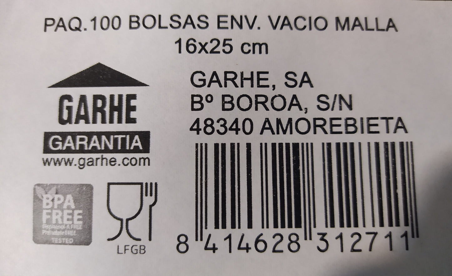 bolsas vacío, gofradas 16x25 cm